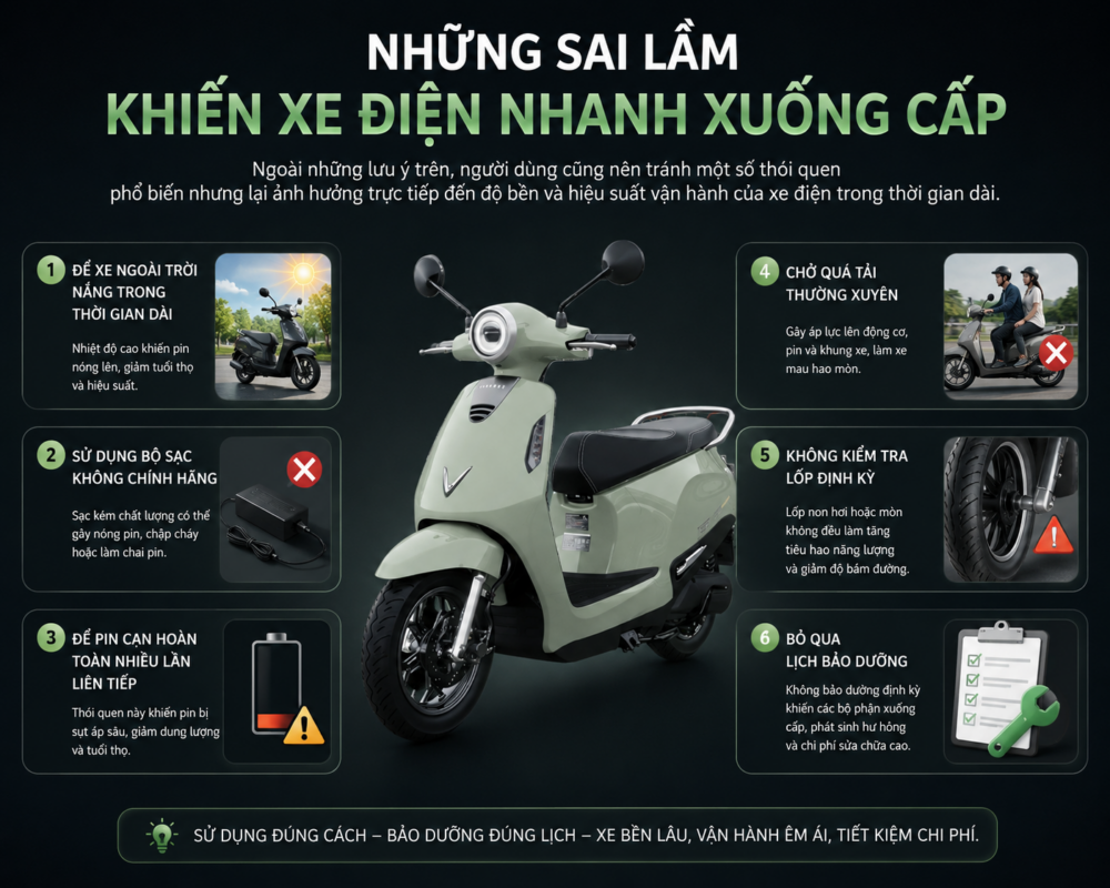Những sai lầm khiến xe điện nhanh xuống cấp